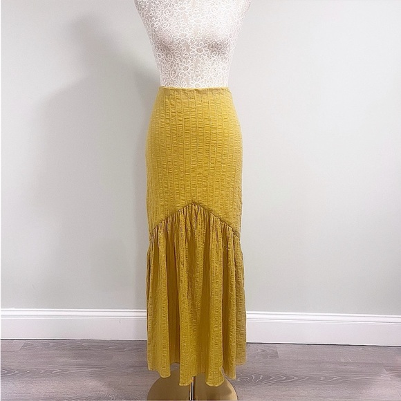 TULAROSA Pear Yellow Cameron High Waisted Cotton Maxi Skirt Size Small - Picture 7 of 15
